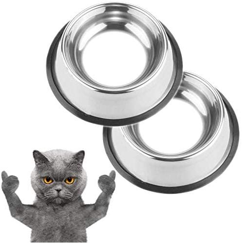 KUNWU Stainless Steel Cat Feeding and Watering Supplies Bowls Basins for Medium Cats Set of 2 Pieces (350 ml)