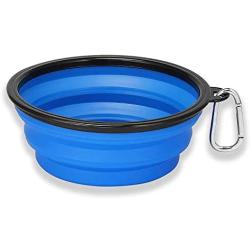 Toyo Collapsible 1000ml Dog Bowl, Foldable Expandable Portable Blue Silicone Feeding Watering Cup Dish for Dog and Cats- Walking Parking Traveling