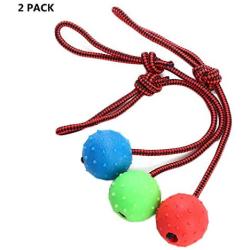 ZoyPet Dog Rubber Solid Ball on a Rope Tug of War Balls Reward Pack of 2, 3 Traning Fetching Tugging Ball Toys for Small and Large Dogs Teeth Cleaning Boredom Chew Toys DT4