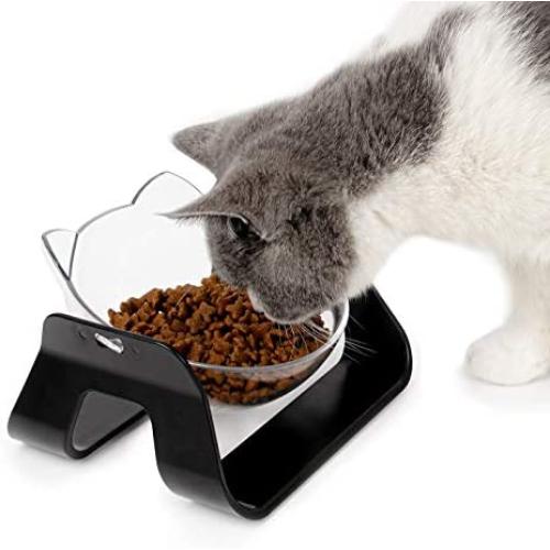 GAPZER Raised Cat Food Water Bowl, 15° Adjustable Detachable Elevated Stand Tilted Pet Feeder Bowl No-Spill Anti-Overturn for Dog Cats Kitten