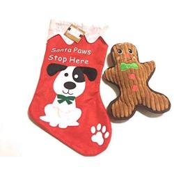 Christmas Stocking Bundle for Dog, Jerky Treats,Rope and Squeaky Ball,Squeaky Gingerbread Toy, 3 Rolls Disposable pet Bags,Pet Bowl Mat, I Love My Dog Beverage Napkins for PET OWNER-10 Items