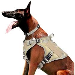 WINSEE Tactical Dog Harness for Large Dogs, Working Dog MOLLE Vest with Handle and Loop Panels, No Pull Front Clip Adjustable Reflective Training Pet Harness for Hiking Hunting