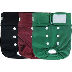 wegreeco Luxury Washable Reusable Dog Diapers (Stylish Pattern) - Durable Female Dog Diapers, Doggie Diapers, 3 Pack (Burgundy, Black, Jade, X-Large)