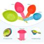 Roundler Pet Food Scoop Set, 4 Sizes Plastic Measuring Cups & 4 Sizes Collapsible Silicone Pet Measuring Scoops for Dog Cat Bird Guinea Pig Ferret and Other Small Animals Dry Food Water