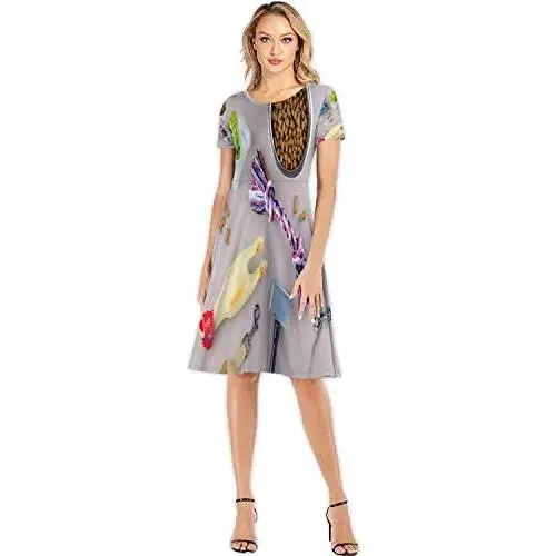 Vector Hand Drawn Herbs and Spices - or Pattern - USA,Custom Lady Dress Elegant Casual Dresses Spice S