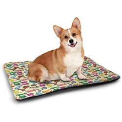 Nomorer Pet Mat for Kennel Moon Bite-Resistant Striped Checkered and Dotted Cloud Motifs with Yellow Crescent Moon Kids Bedtime Pale Blue Yellow