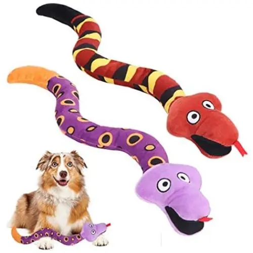 SCENEREAL Dog Squeaky Toy - Snake 2 Pack Stuffed Puppy Chew Toy Interactive Game Toys for Small Medium Dogs, Puppy SCENEREAL Dog Squeaky Toy - Snake 2 Pack Stuffed Puppy Chew Toy Interactive Game Toys for Small Medium Dogs, Puppy