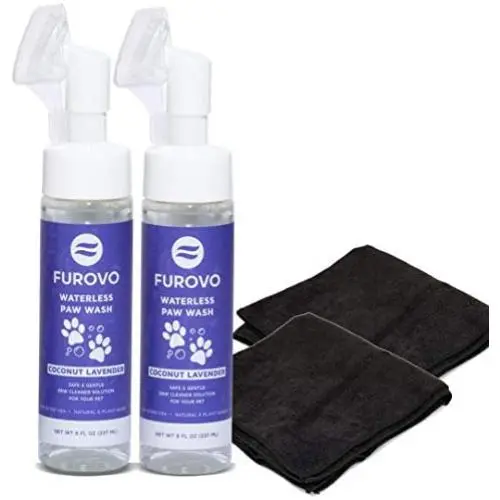 FUROVO Made in USA Natural Plant-Based Waterless Dog Paw Cleaner Shampoo Rinse-Free Solution with Portable Attached Cleaning Brush Head + Microfiber Towel for Dogs, Cats & Puppies FUROVO Made in USA Natural Plant-Based Waterless Dog Paw Cleaner Shampoo Rinse-Free Solution with Portable Attached Cleaning Brush Head + Microfiber Towel for Dogs, Cats & Puppies