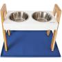 Leashboss Splash Mat XL Silicone Dog Food Mat (Blue) and Skyrise Adjustable Elevated Dog Feeder - Modern Raised Dog Bowls Adjust to 3 Heights, 8'', 11'', 14''