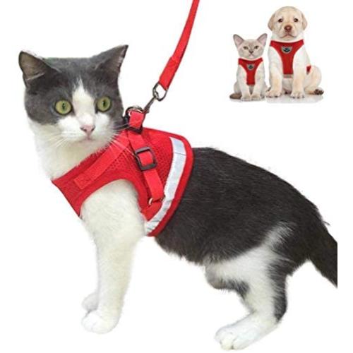 Cat Harness and Leash Escape Proof and Dog Harness Adjustable Soft Mesh Vest Harness for Walking with Reflective Strap for Pet Kitten Puppy Rabbit