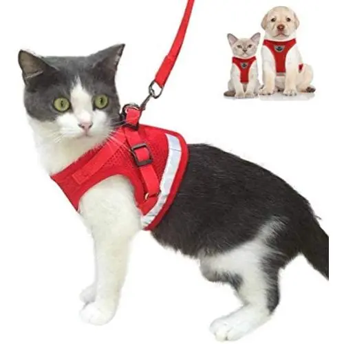 Cat Harness and Leash Escape Proof and Dog Harness Adjustable Soft Mesh Vest Harness for Walking with Reflective Strap for Pet Kitten Puppy Rabbit Cat Harness and Leash Escape Proof and Dog Harness Adjustable Soft Mesh Vest Harness for Walking with Reflective Strap for Pet Kitten Puppy Rabbit