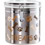 Oggi Airtight Stainless Steel 130-Ounce Pet Treat Canister with Treats, Paws and Bones Motif-Clear Acrylic Flip-Top Lid with Locking Clamp Closure