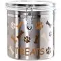 Oggi Airtight Stainless Steel 130-Ounce Pet Treat Canister with Treats, Paws and Bones Motif-Clear Acrylic Flip-Top Lid with Locking Clamp Closure Oggi Airtight Stainless Steel 130-Ounce Pet Treat Canister with Treats, Paws and Bones Motif-Clear Acrylic Flip-Top Lid with Locking Clamp Closure