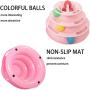 ikjuh Cat Turntable Toys Interactive Round Pet Toys 4 Layers Plastic Ball Rocking Roller for Cats Kitten IQ Training Puzzle Track Tower with Balls (Pink)