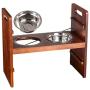 Pet Bowls for Cats and Dogs, Raised 3 Adjustable Wooden Elevated Feeder Stand with 2 Stainless Steel Bowls and Waterproof pad