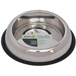 Iconic Pet 96 oz/ 12 Cup Heavy Weight Stainless Steel Elevated High Back Pet Food/Water Bowl with Removable Anti Skid Rubber Ring - Dog/Cat Feeding Bowl in Unique Design is Dishwasher Safe (92190)