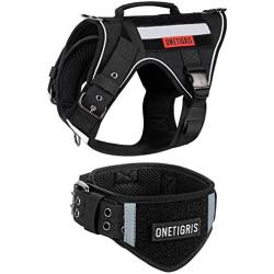 Tactical Dog Harness and Collar Set, No Pulling Adjustable Pet Harness Reflective K9 Training Vest Military Service Dog Harness Easy Control for Medium Large Dogs(Black,M)