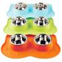 Pawise Dog Bowls Double Stainless Steel Bowls with Non-Skid Removable Silicone Mat Cat Bowls (Color Random)