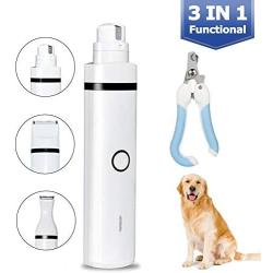 TDYNASTY DESIGN Dog Nail Grinder Quiet Electric Dog Nail Trimmer Kit for Dogs & Cats, 3 in 1 Pet Trimmer, Multi-Function Painless Pet Paws Grooming Smoothing Clipper, Portable & Rechargable