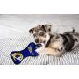 Pets First NFL Los Angeles Rams Football Dental Tough Dog TUG Bone Toy with Built-in Squeaker Attached to a Safe Rubber Teething Toothbrush PET Toy, Team Color, 14 x 5 (STL-3310)