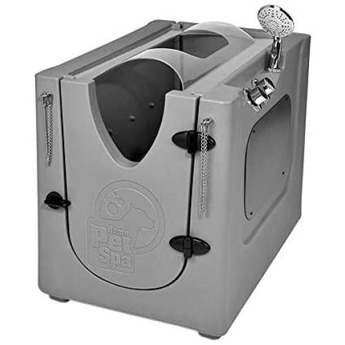 Pet Wash Enclosure with Splash Guard, Wheels & Removable Shelf