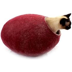 Kivikis Cat Bed, House, Cave, Nap Cocoon, Igloo, 100% Handmade from Sheep Wool (XL 17-26 pounds cat, Dark Gray) (L for 6-8 kg,12-18 pounds cat, Burgundy Dark)
