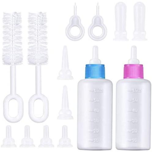 Frienda Pet Feeding Bottle Kit, Squeeze Liquid Cat Nursing Bottle Needle Tubing Kit and Replacement Mini Nipples for Kitten Puppy Small Pet Feeding Tool