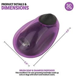 Poodle Pet Pet Brush Dog Soap and Shampoo Dispenser for Daily Grooming | Rinses Coat While Removing Lint and Shed Hair |for Short or Medium Hair | Soft Rubber Bristles Gentle on Skin | Purple