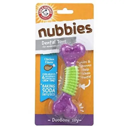 Arm & Hammer Nubbies Dental Toys DuoBone Dental Chew Toy for Dogs | Best Dog Chew Toy For the Moderate Chewers | Reduces Plaque & Tartar Buildup Without Brushing, Chicken Flavor (FF6299)