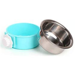 IMIKE Removable Stainless Steel Crate Dog Bowl,Pets Hanging Water Food Feeder Bowl Cage Coop Cup for Dogs,Cats,Birds,Small Animals-Blue