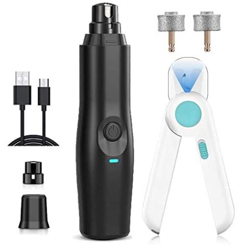Electric Dog Nail Grinder & Cat Nail Clippers with Light, 2 Speed Rechargeable Pet Trimmer Pet Nail Trimmer, Painless Grooming & Smoothing for Small Medium Large Dogs & Cats