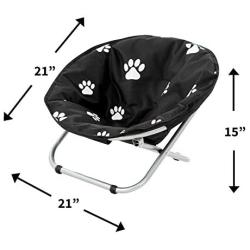 Etna Folding Pet Cot Chair - Portable Round Fold Out Elevated Cat Bed - Water Resistant Paw Print Cushion - Papasan Chair for Small Dogs