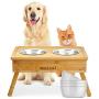 Morvat Raised Dog Bowl Feeding Station for Large Dogs -Double Dog Dishes Elevated for Large Dogs & Cat Pet Feeder, Adjustable Bamboo Dog Dishes for Large Dogs - 3 Heights & 4 Stainless Steel Dog Bowls