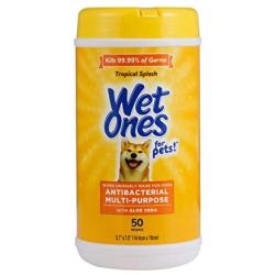 Wet Ones for Pets Antibacterial Multi-Purpose Dog Wipes with Aloe Vera | Antibacterial Dog Wipes for All Dogs in Tropical Splash, Wet Ones Wipes for Paws & All Purpose | 50 Ct Cannister Dog Wipes