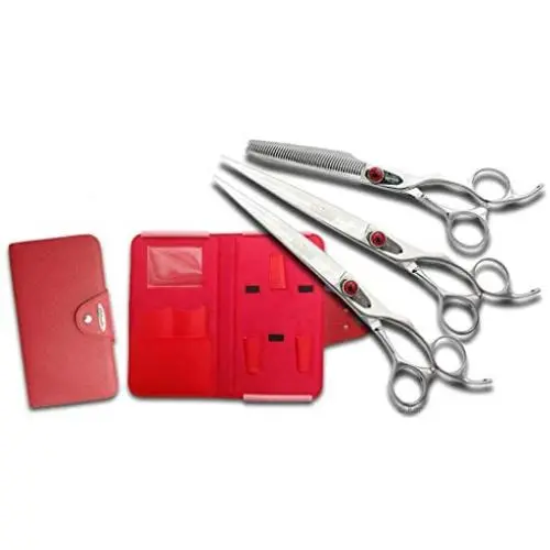 Kenchii Grooming Spider Shears Right Hand - Choose Straight, Curved, Thinner, or Set - Bonus 6 Pack Finger Inserts Included (8.0 Right Hand Set) Kenchii Grooming Spider Shears Right Hand - Choose Straight, Curved, Thinner, or Set - Bonus 6 Pack Finger Inserts Included (8.0 Right Hand Set)
