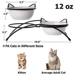 Y YHY Cat Bowls,Elevated Cat Food Water Bowls,Raised Cat Bowls with Stand,Ceramic Pet Dishes for Cats and Small Dogs,12 Ounces,Dishwasher Safe