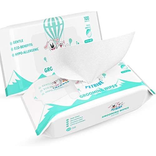 PETRIBE Large Pet Wipes for Dogs and Cats, 100 Moist and Thick Fresh Count, 100% Natural Puppy Wipes, Grooming Wipes for Paws, Body and Butt, 8 x 8 in