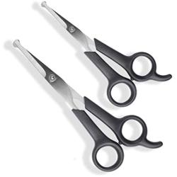 Pets First Pet Grooming Scissors - Body & Facial Trimmer, Stainless Steel Blades - Round Tip Shears for Long, Medium, Short, Thick, Wiry, Curly Hair - Lightweight Cutter for Dogs & Cats - Set of 2