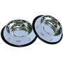 Set of 2 Etched Food Grade Stainless Steel Dog Bowls - 32oz Dry Weight - Dishwasher Safe - Bacteria & Rust Resistant - Non-Skid No-Tip Natural Rubber Base - Odor Free Alternative to Plastic