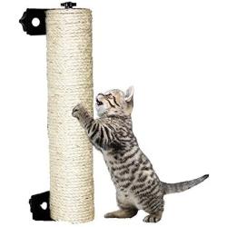 Tieesa Cat Scratching Post, Wall Mounted Cat Scratching Pole Made by Natural Sisal Designed for Cat Cage Grinding Claws, Cat Toy Cat Furniture