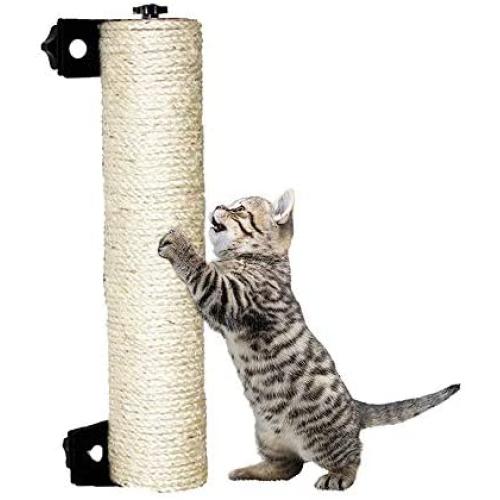 Tieesa Cat Scratching Post, Wall Mounted Cat Scratching Pole Made by Natural Sisal Designed for Cat Cage Grinding Claws, Cat Toy Cat Furniture
