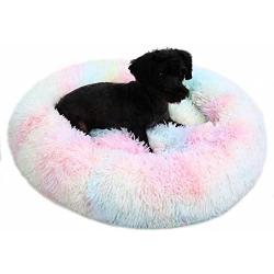 Fluffy Dog Bed, Deep Sleep Faux Fur Donut Cuddler Cat Calming Bed, Ultra Soft Plush Round Pet Nest Sofa Cushion Bed for Small Medium Dog, Cozy Warm Indoor Pet Sleep Beds with Non-slip Bottom