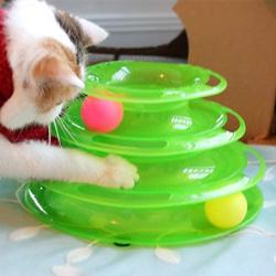 Chenyouwen Pet Toys Great Interactive 3 Layers Tower of Tracks Balls Cat Toy (Orange) (Color : Green)