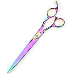 LILYS PET HIGH-END SERIES Japan 440C Stainless Steel Professional Pet Grooming Scissors Set,Rainbow Color,Cutting&Thinning&Two-way Curved shears Set (8.0'')