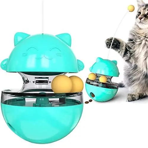 QAZSE Cat Puzzle Feeder Toy Tumbler Treat Interactive Food Dispenser Slow Feeding Cat Toy with Cat Wand