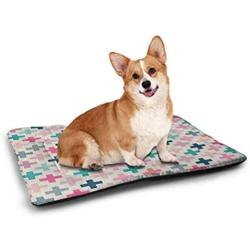 DayDayFun Teal and White Pet Food Mat Old Fashioned Lattice Tangled Lines Classical Mosaic Housebreaking Absorption Pads Turquoise Orange White