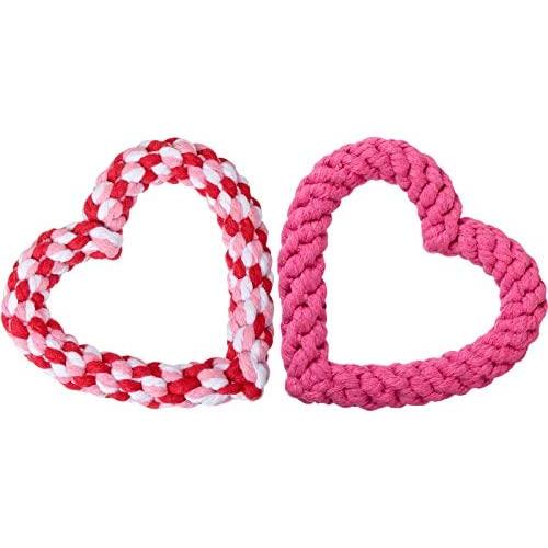 2 Pieces Valentines Day Heart Shaped Rope Dog Toy Pet Chew Toys Chew Toys for Dog Lover Valentines Dog Puppy Pets Tough Cotton Chewing Supplies (Dark Pink, Multicolor)