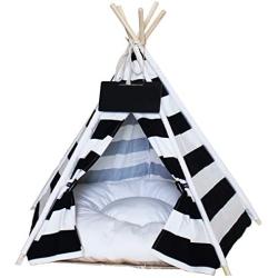 Penck Pet Teepee Dog & Cat Bed - Portable Dog Tents & Pet Houses with Thick Cushion & Blackboard, 24 Inch Tall, for Pets Up to 15lbs