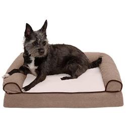 Furhaven Pet Dog Bed - Cooling Gel Memory Foam Faux Fleece and Chenille Soft Woven Traditional Sofa-Style Living Room Couch Pet Bed with Removable Cover for Dogs and Cats