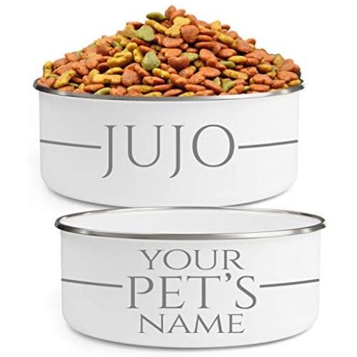 Personalized Dog Bowls for Food or Water (Small - 20oz | Medium - 30oz | Large - 40oz)- Design with Your Pets Name - Custom Stainless Steel Enamel Dog Bowl with Lid